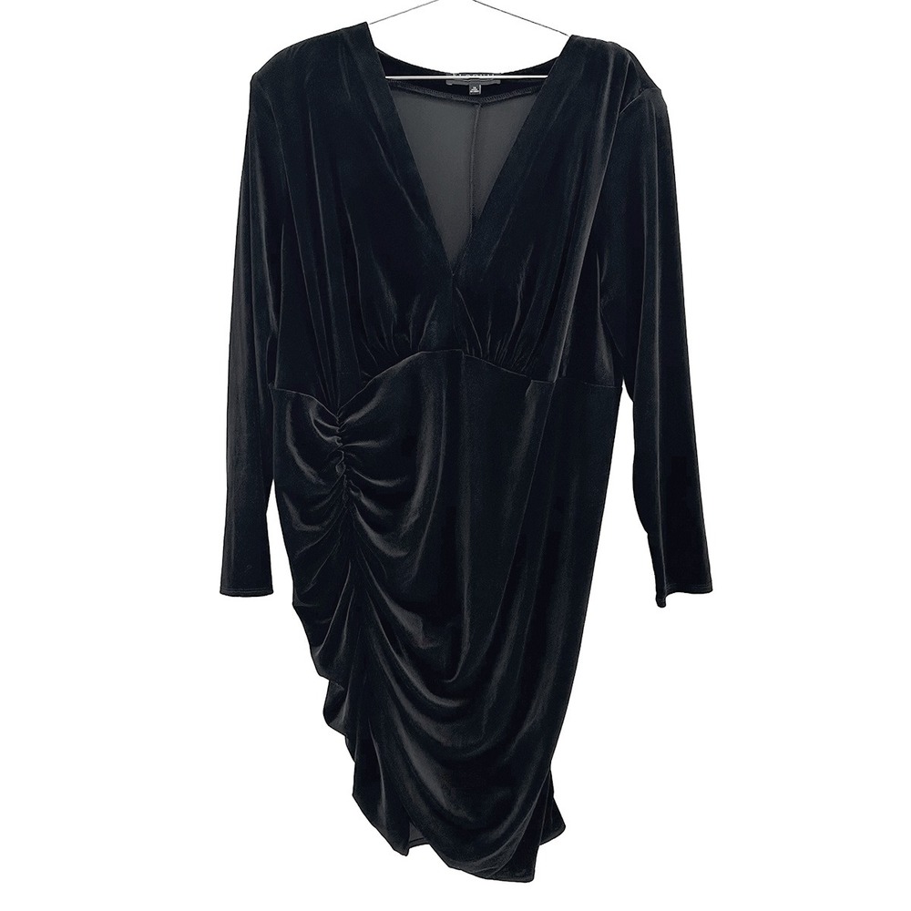 ELOQUII Velour Long Sleeve Ruched Bodycon Dress • Size 20 • black‎ • EUC